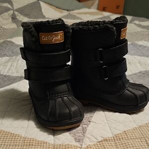 Cat & Jack Toddler Snow Boots, Size 7, Black Faux Fur Lined